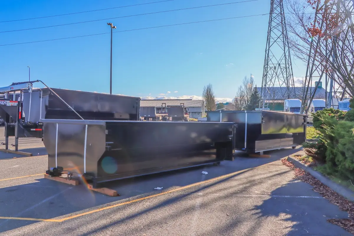 Roll-off dumpster ready for waste disposal at job site for 2 Yard Dumpster Rental in Ridgecrest